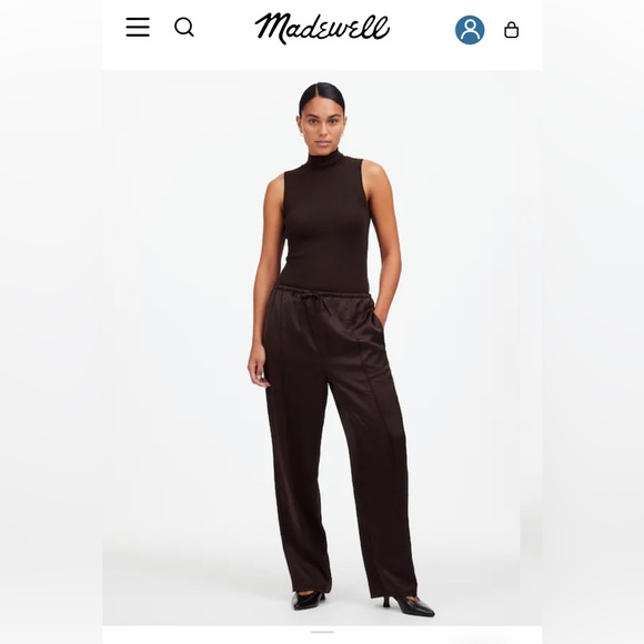 Madewell brown satin Pintucked Slim Pull-On Pants - Picture 2 of 11